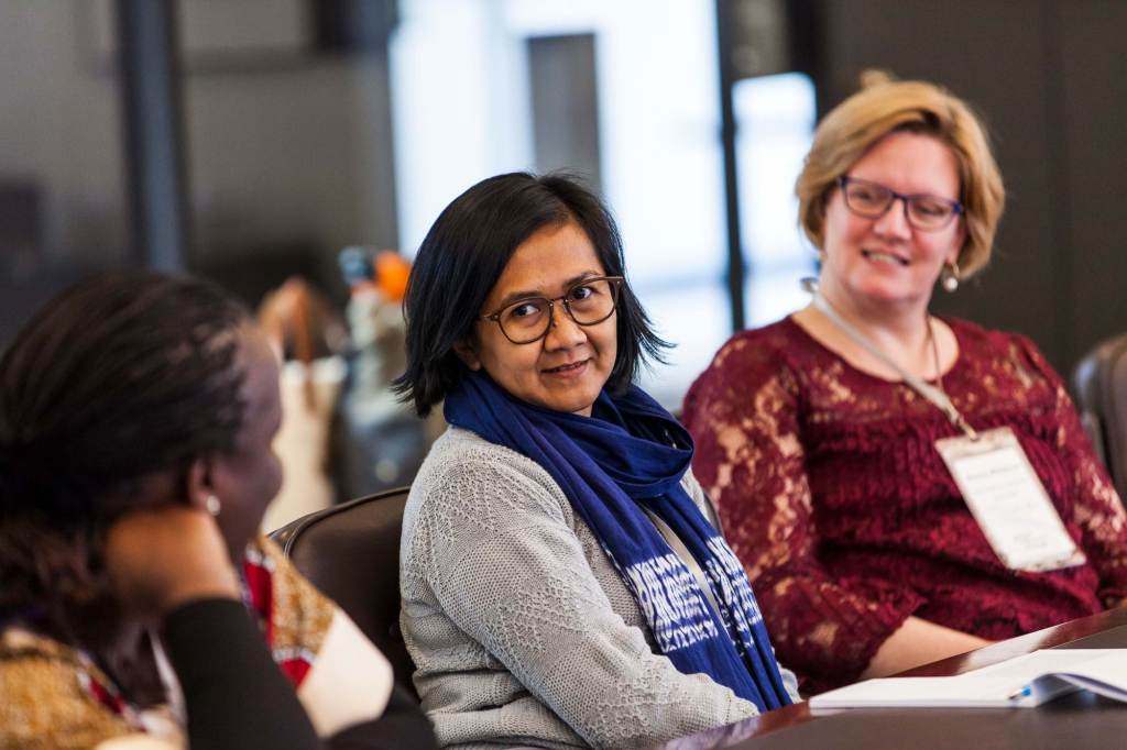 Three women in conversation